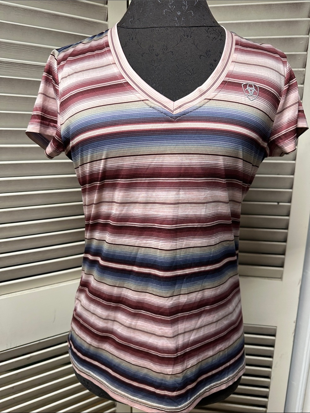 Ariat Multicolor Striped V-Neck Short Sleeve Top